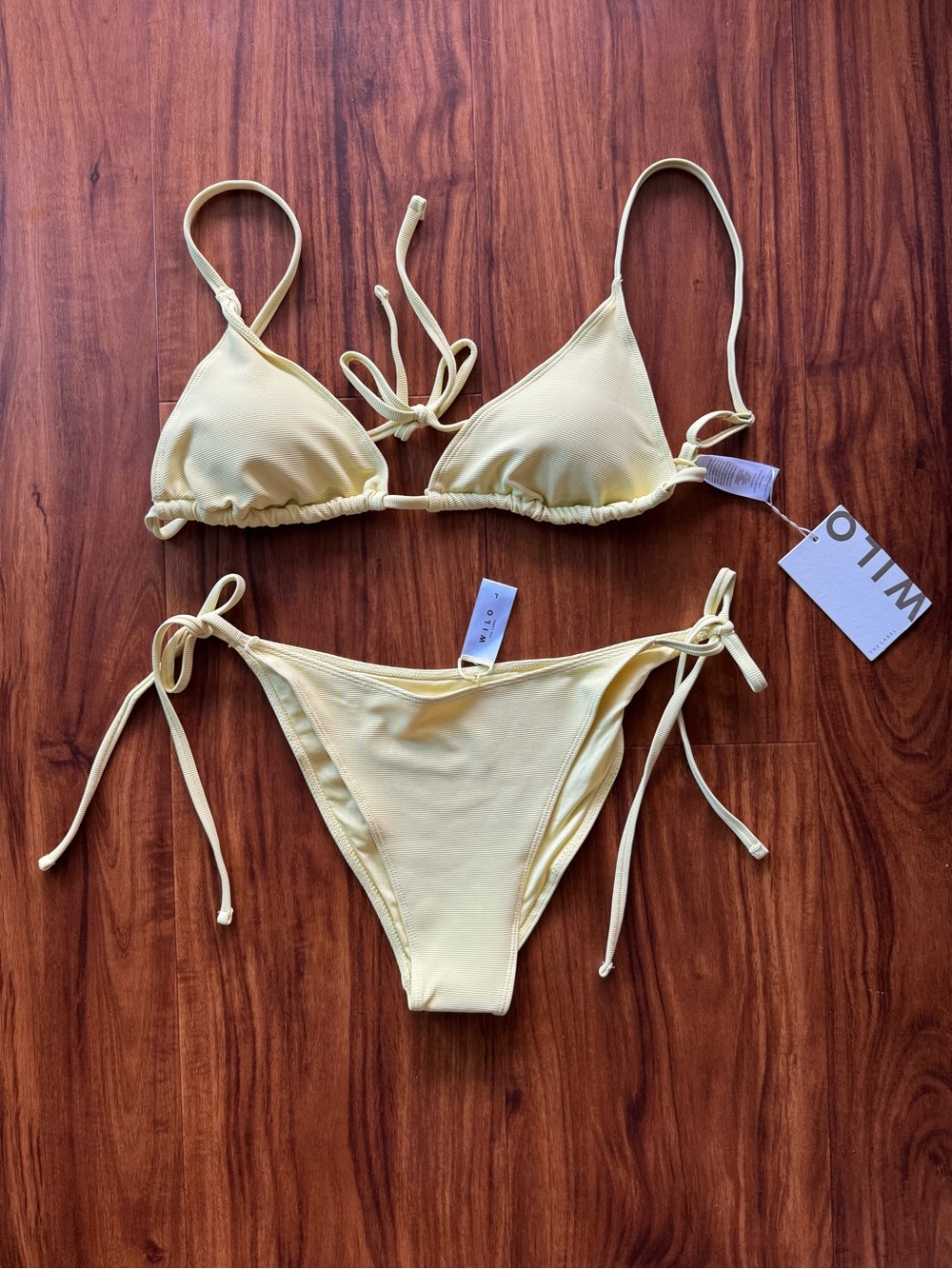 Light Yellow Tie-Side Triangle Bikini Set - Women Swim